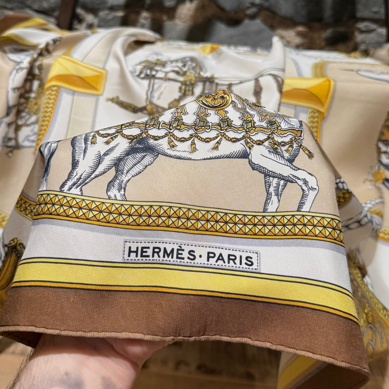 Brand print of Hermès Brown Ivory Grand Apparat Square Silk Scarf