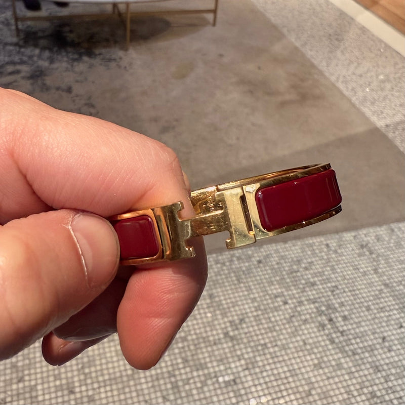 Hermès Burgundy Enamel GHW Clic Bracelet