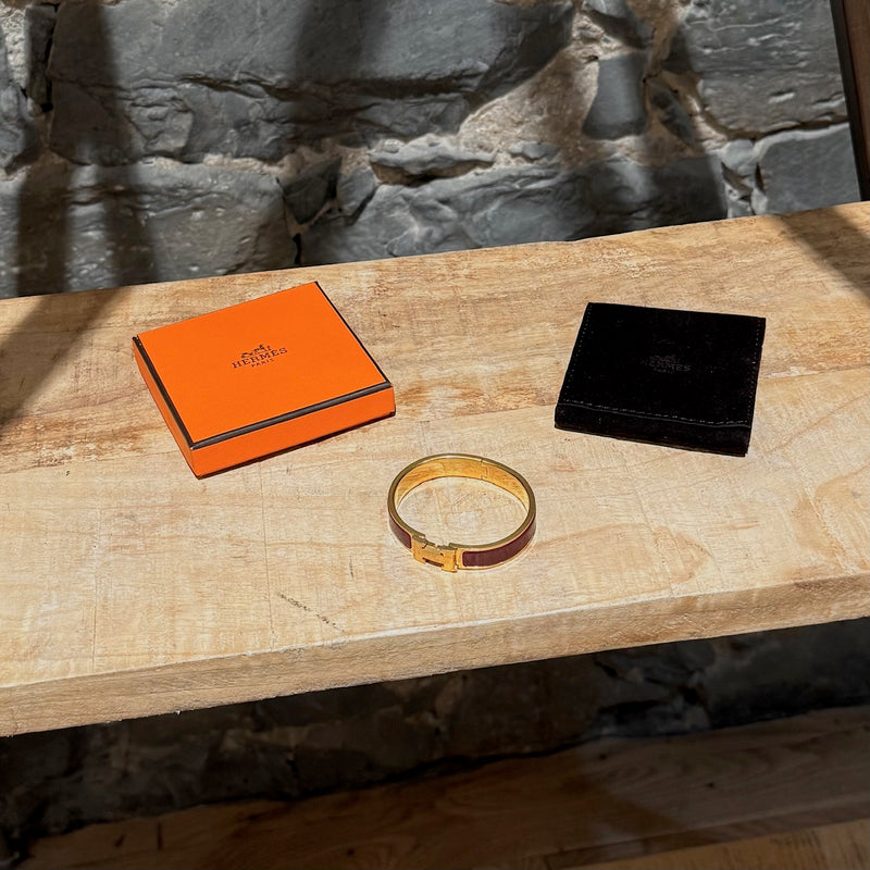 Hermès Burgundy Enamel GHW Clic Bracelet