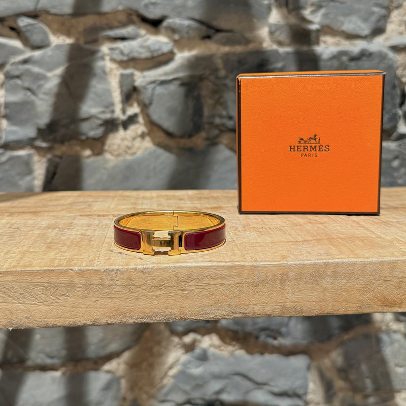Hermès Burgundy Enamel GHW Clic Bracelet