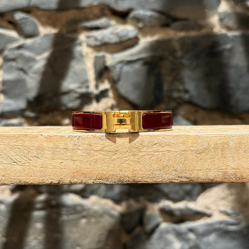 Hermès Burgundy Enamel GHW Clic Bracelet