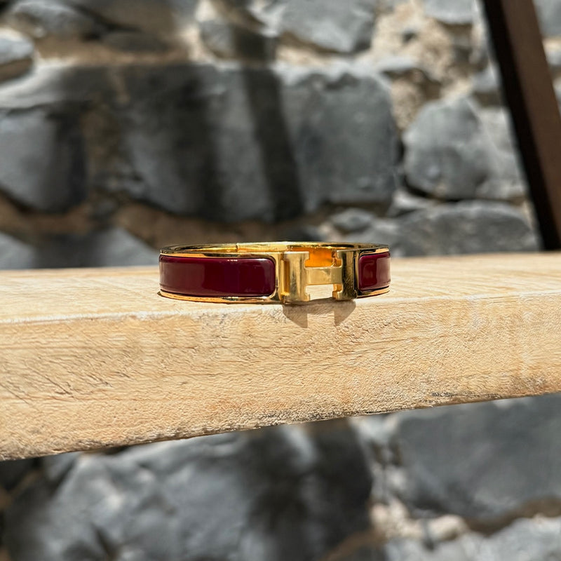 Hermès Burgundy Enamel GHW Clic Bracelet