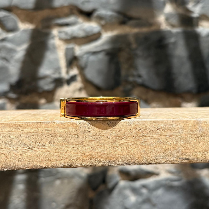 Hermès Burgundy Enamel GHW Clic Bracelet
