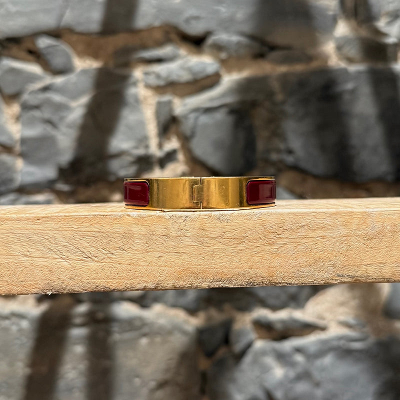 Hermès Burgundy Enamel GHW Clic Bracelet