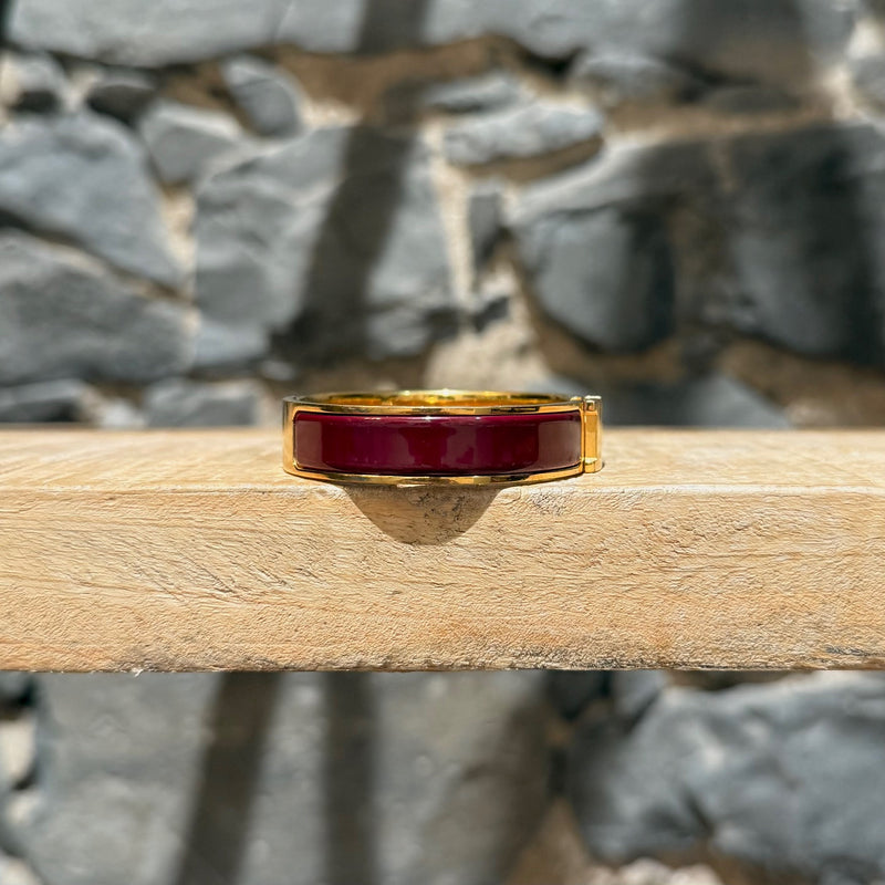 Hermès Burgundy Enamel GHW Clic Bracelet