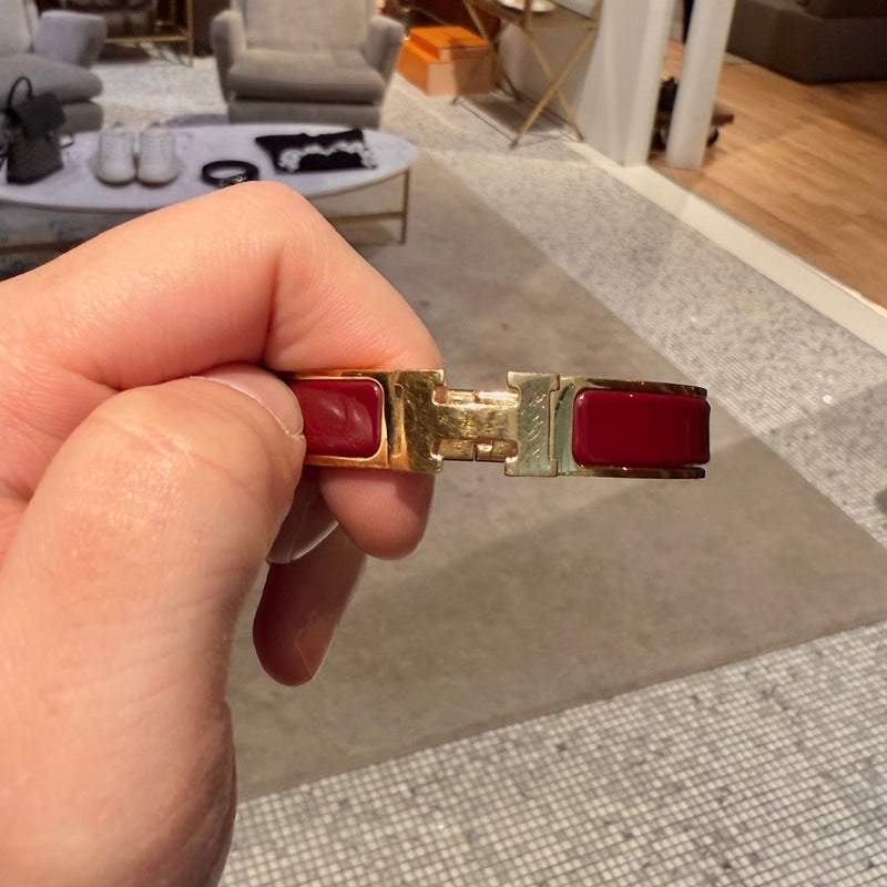 Hermès Burgundy Enamel GHW Clic Bracelet