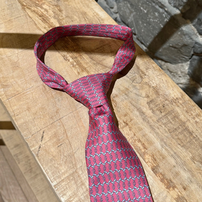 Knotted Hermès Chain-link Pink Silk Tie