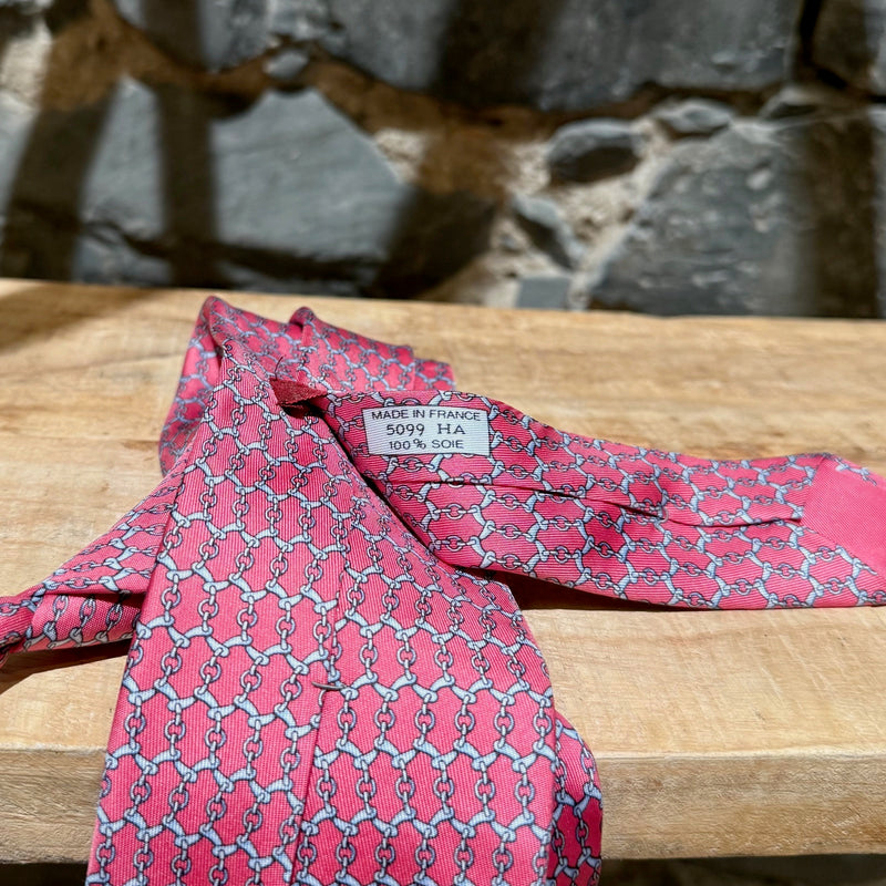 Origin label of Hermès Chain-link Pink Silk Tie