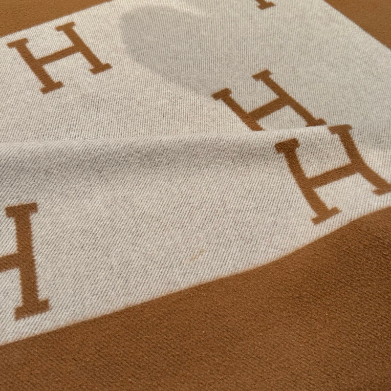 Hermès Ecru Camel Wool Cashmere Throw Blanket