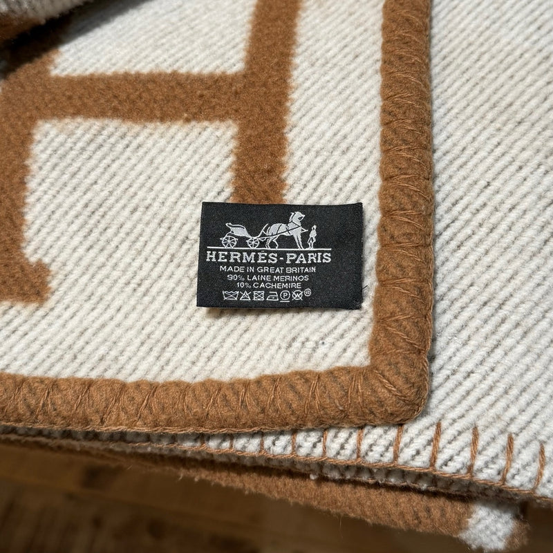 Hermès Ecru Camel Wool Cashmere Throw Blanket