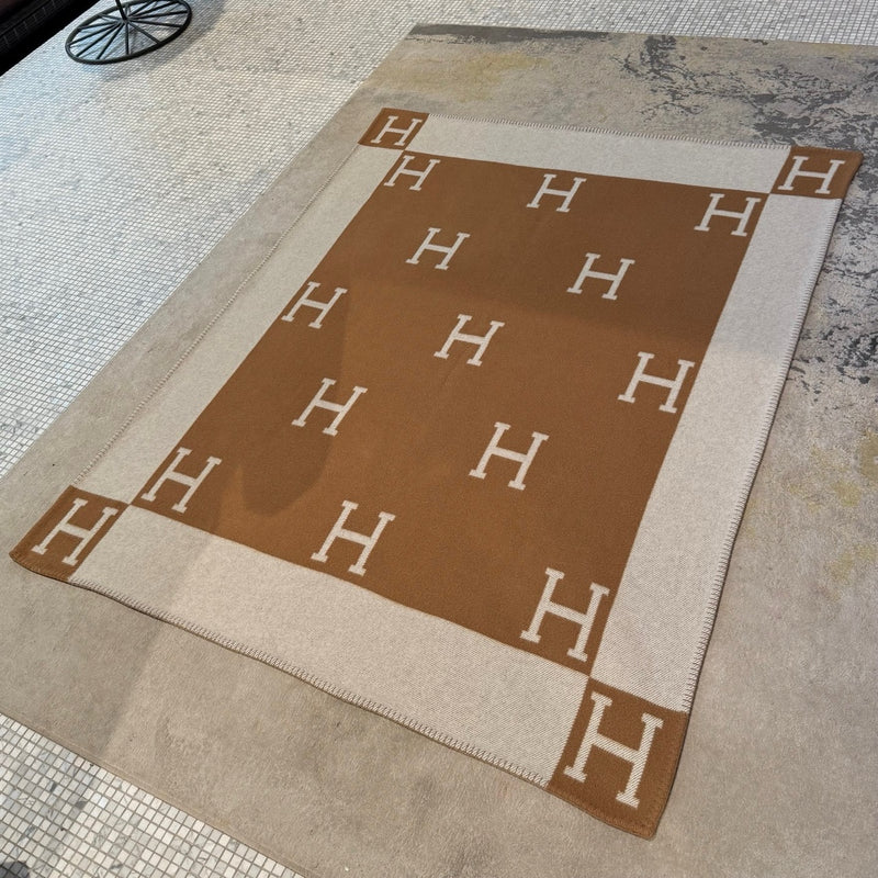 Hermès Ecru Camel Wool Cashmere Throw Blanket