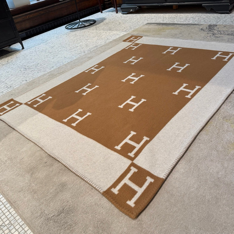 Hermès Ecru Camel Wool Cashmere Throw Blanket