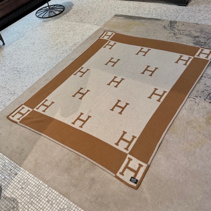 Hermès Ecru Camel Wool Cashmere Throw Blanket