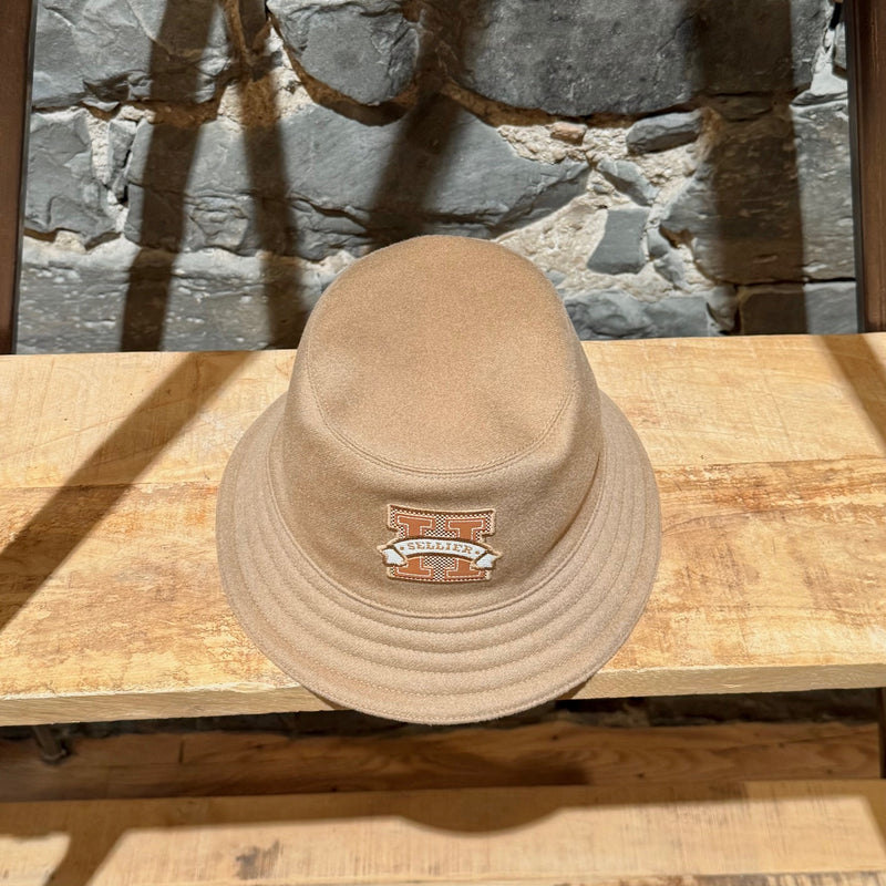 Top view of Hermès Harper H Sellier Beige Cashmere Bucket Hat