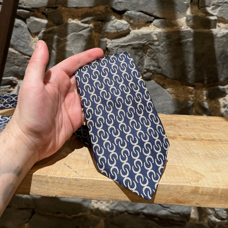 Hermès Horseshoe Prints Navy Silk Tie