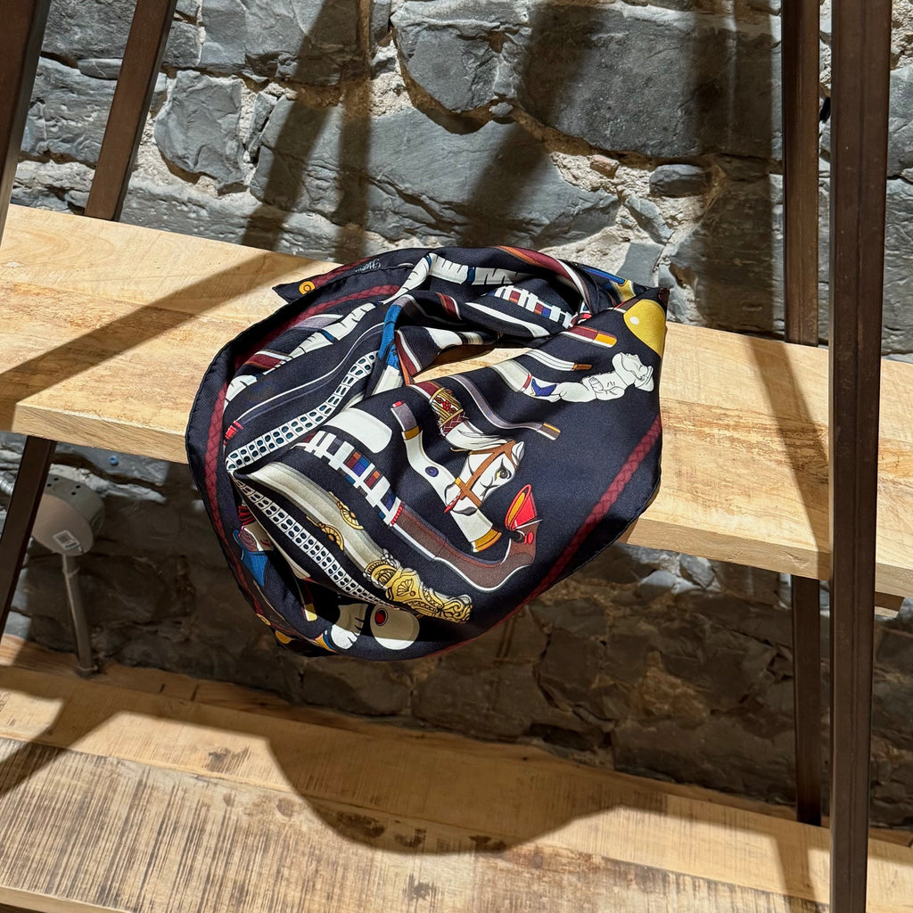 Hermès Les Cannes Black Silk 90 Square Scarf