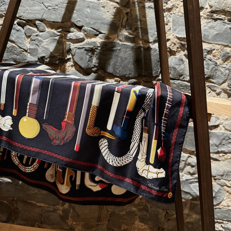 Hermès Les Cannes Black Silk 90 Square Scarf