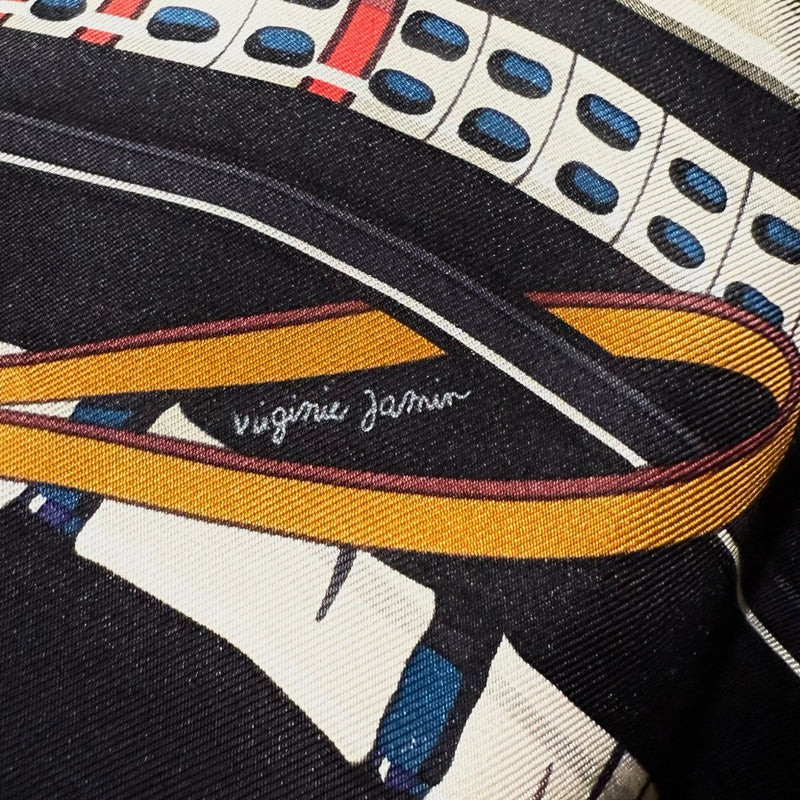 Close-up on Hermès Les Cannes Black Silk 90 Square Scarf