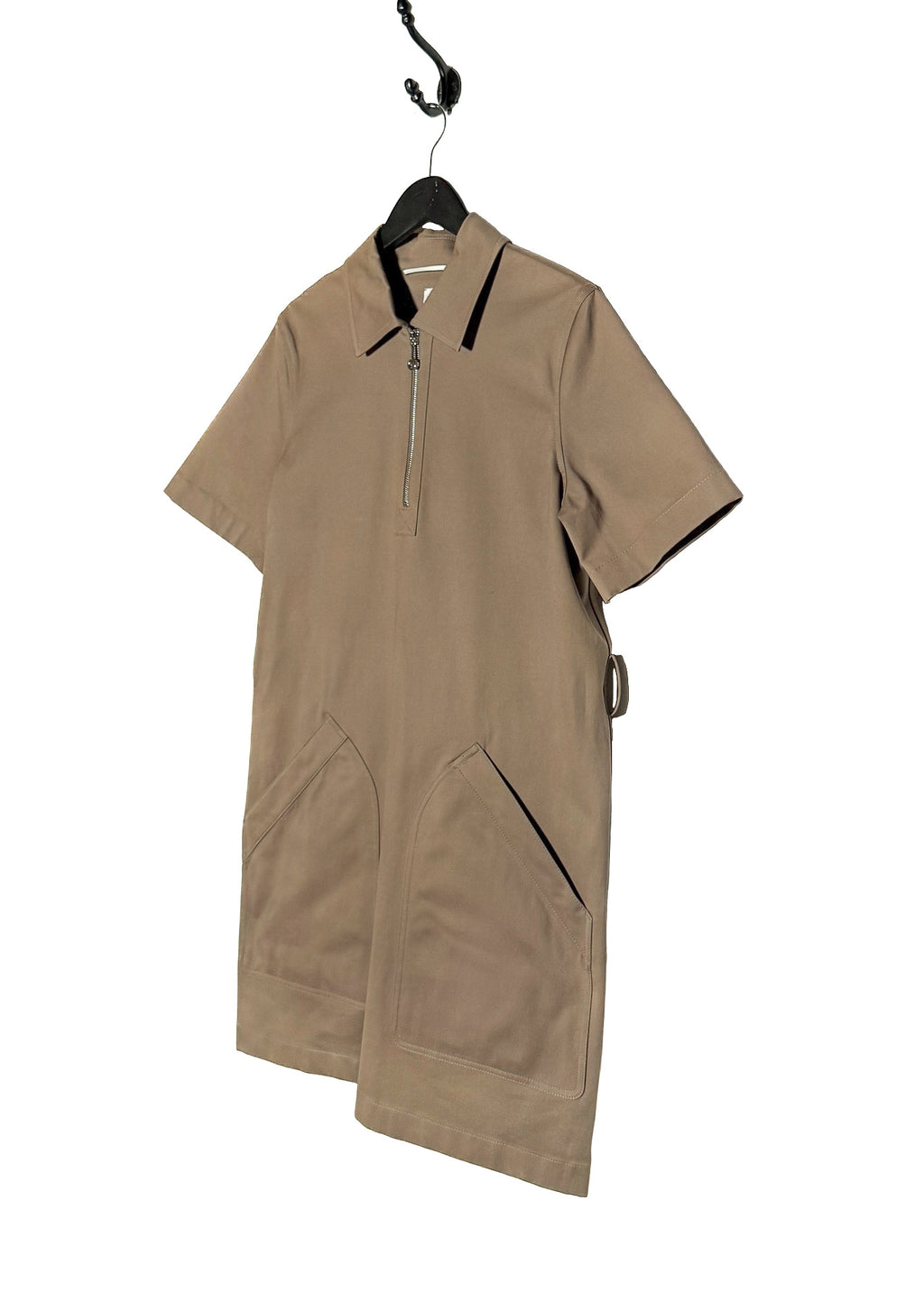 Side front view of Hermès Light Brown Belted Zipped Mini Dress