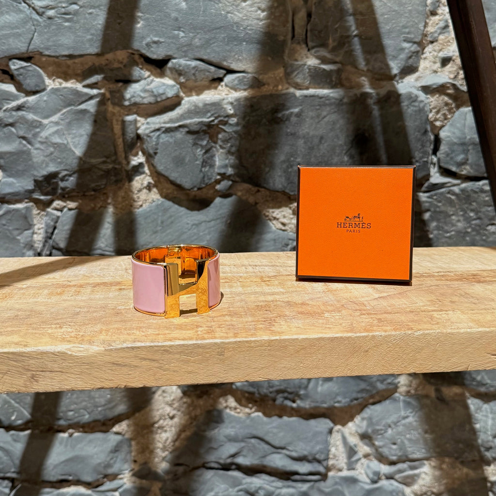 Main photo of Hermès Pink Enamel Extra Wide Clic Clac H Gold Plated Bracelet