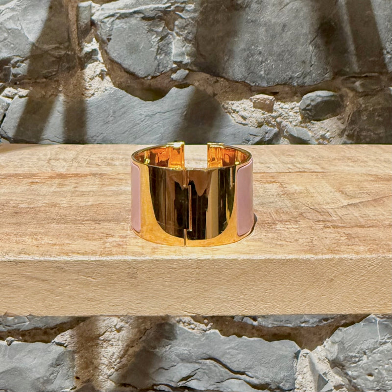 Back view of Hermès Pink Enamel Extra Wide Clic Clac H Gold Plated Bracelet