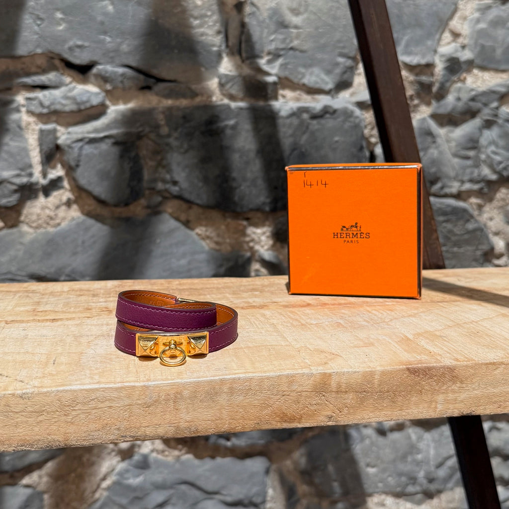 Hermès Purple Double Tour Rivale GHW Wrap Bracelet