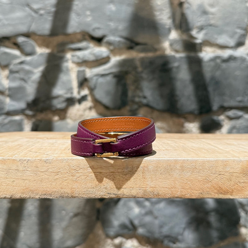 Hermès Purple Double Tour Rivale GHW Wrap Bracelet