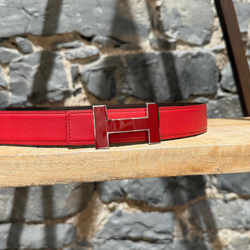 Hermès Red Enamel Quizz H Buckle Red Reversible Belt