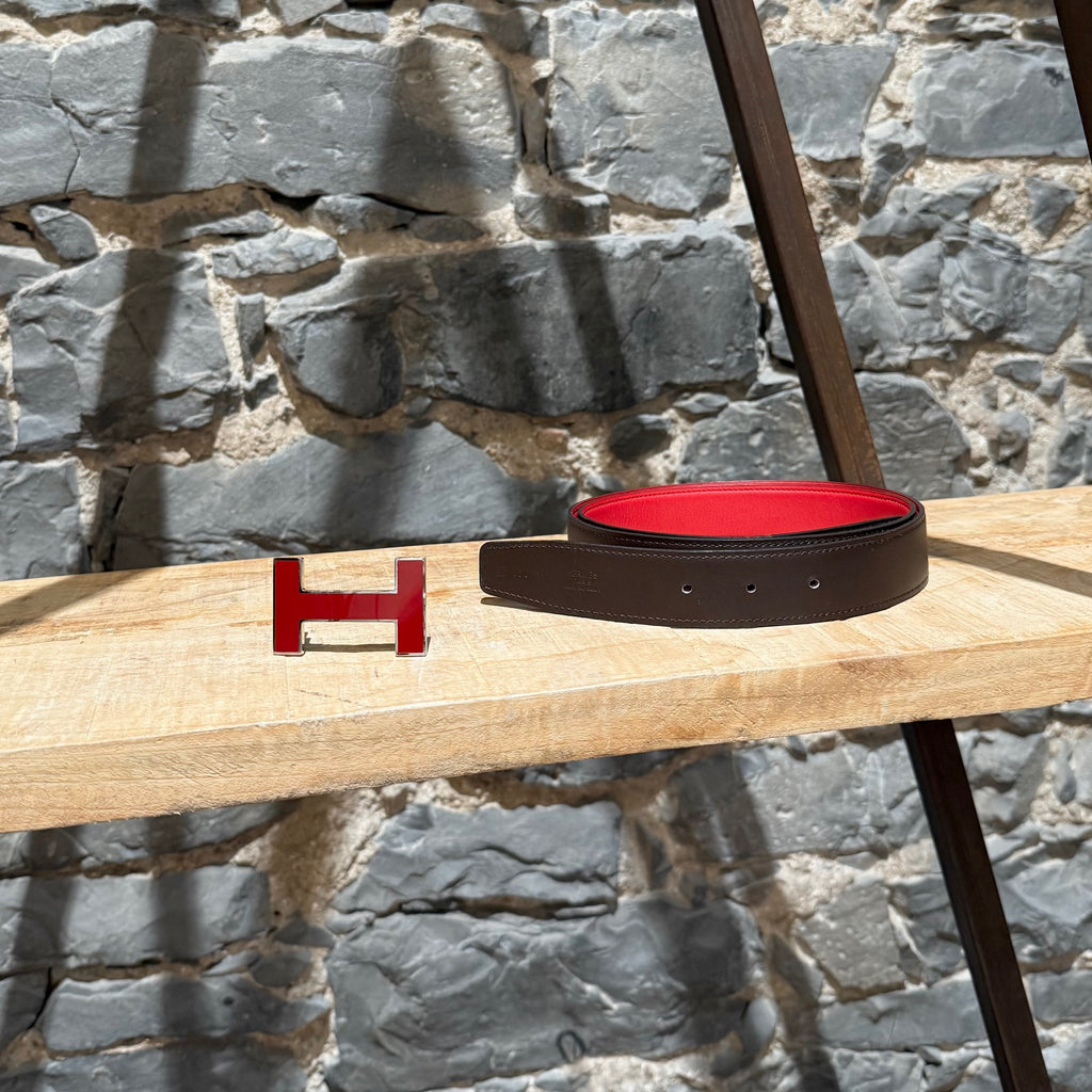 Hermès Red Enamel Quizz H Buckle Red Reversible Belt
