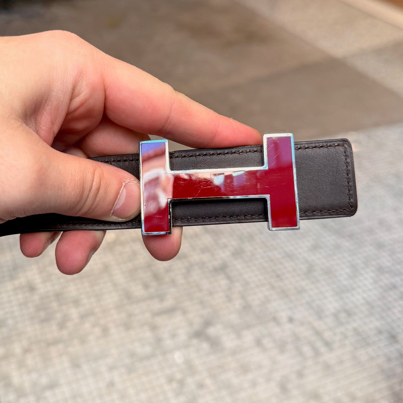 Hermès Red Enamel Quizz H Buckle Red Reversible Belt
