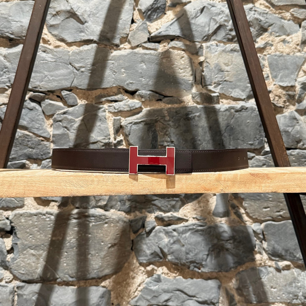 Hermès Red Enamel Quizz H Buckle Red Reversible Belt