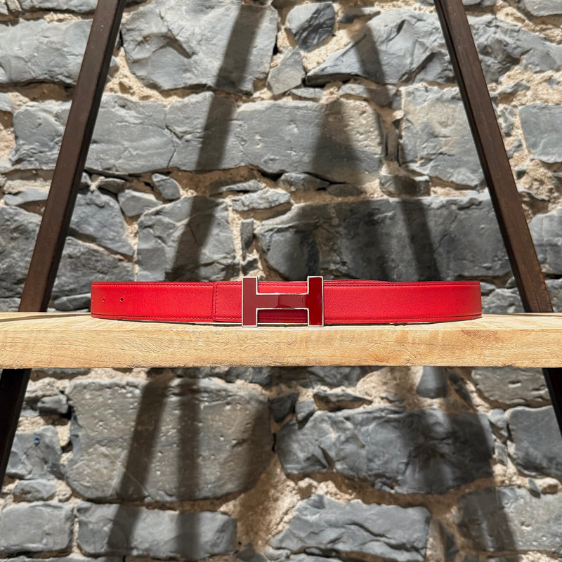 Hermès Red Enamel Quizz H Buckle Red Reversible Belt