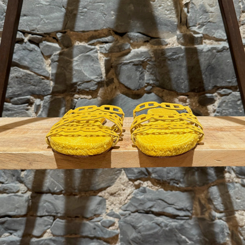 Front view of Hermès Yellow Ancone Thalassa Chaine d'Ancre Sandals