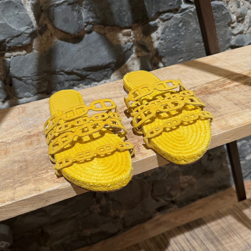 Top view of Hermès Yellow Ancone Thalassa Chaine d'Ancre Sandals
