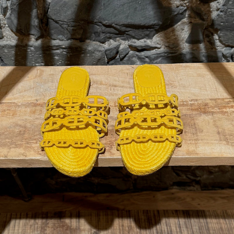 Top view of Hermès Yellow Ancone Thalassa Chaine d'Ancre Sandals