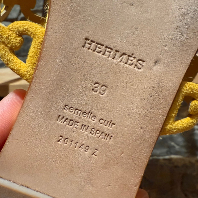 Brand, size and origin stamps of Hermès Yellow Ancone Thalassa Chaine d'Ancre Sandals