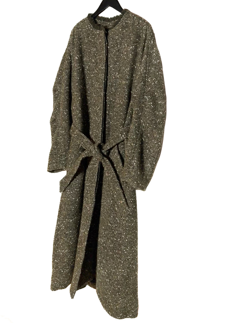 Front side of Isabel Marant Etoile Green Tweed Jardy Wool Long Coat