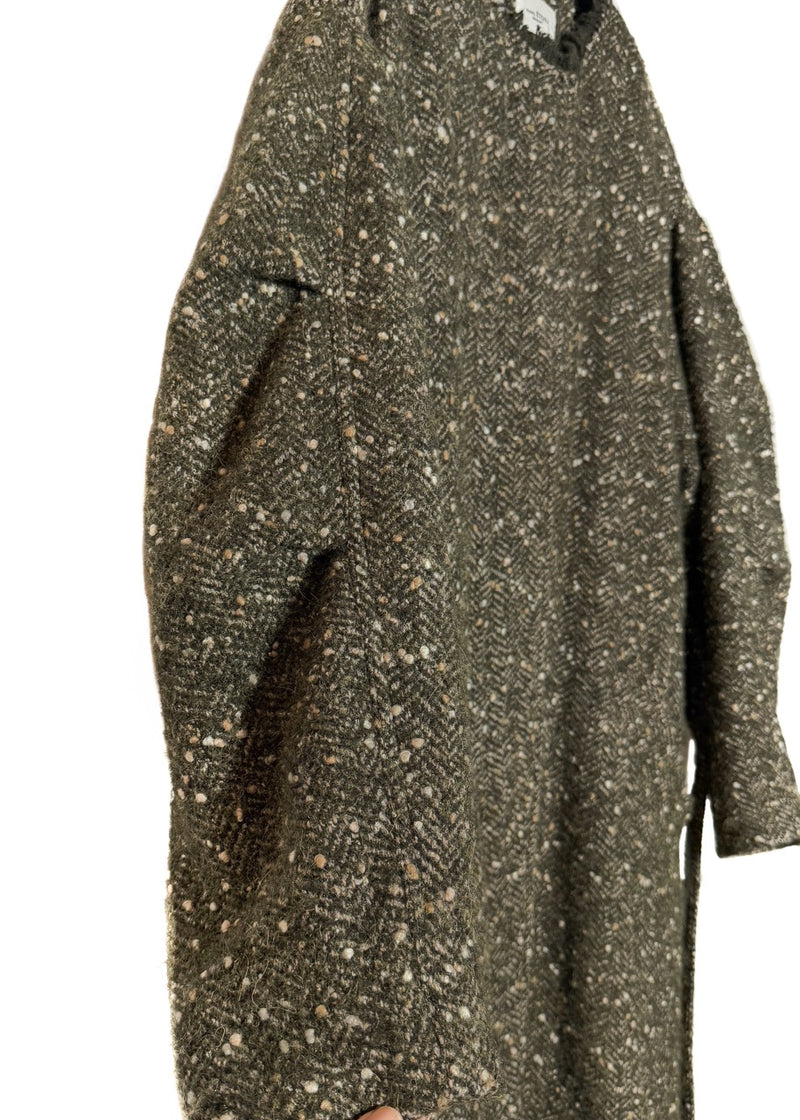 One sleeve of Isabel Marant Etoile Green Tweed Jardy Wool Long Coat