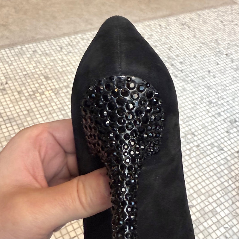 Jimmy Choo Black Suede Crystal Embellished Heels Platform Pumps
