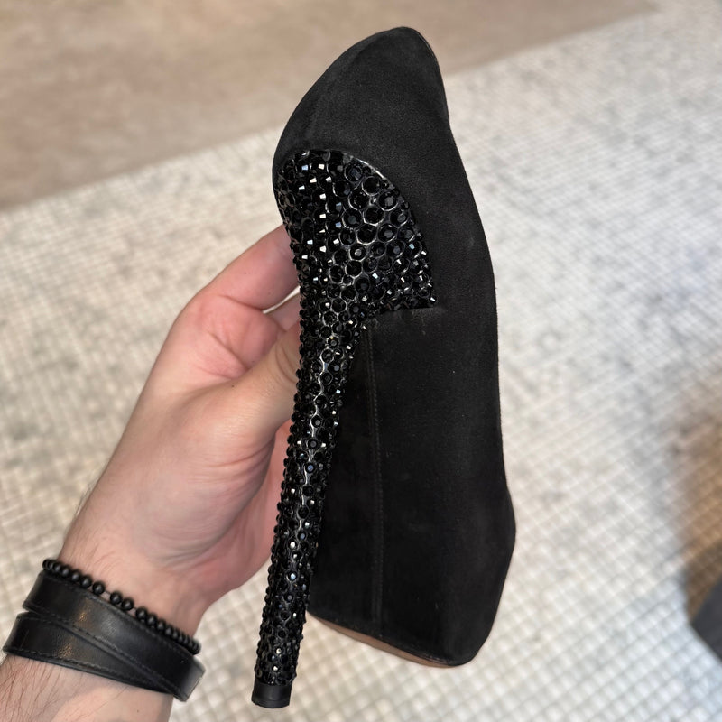 Jimmy Choo Black Suede Crystal Embellished Heels Platform Pumps