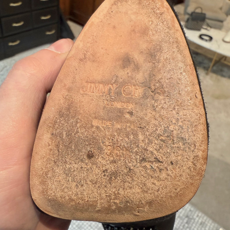 Jimmy Choo Black Suede Crystal Embellished Heels Platform Pumps