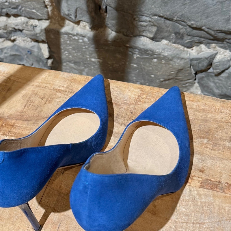 Insoles of Jimmy Choo Blue Suede Anouk 100 Pointy Pumps