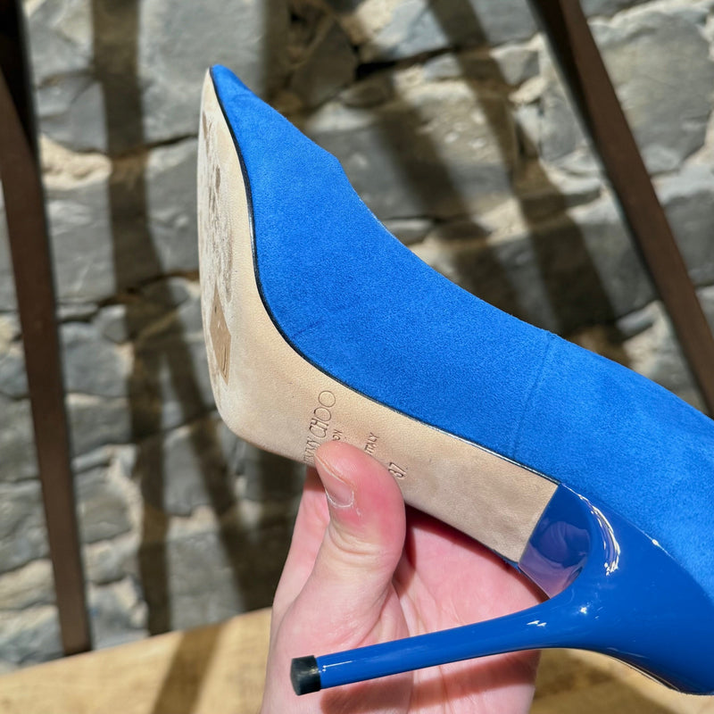 Imperfection of Jimmy Choo Blue Suede Anouk 100 Pointy Pumps