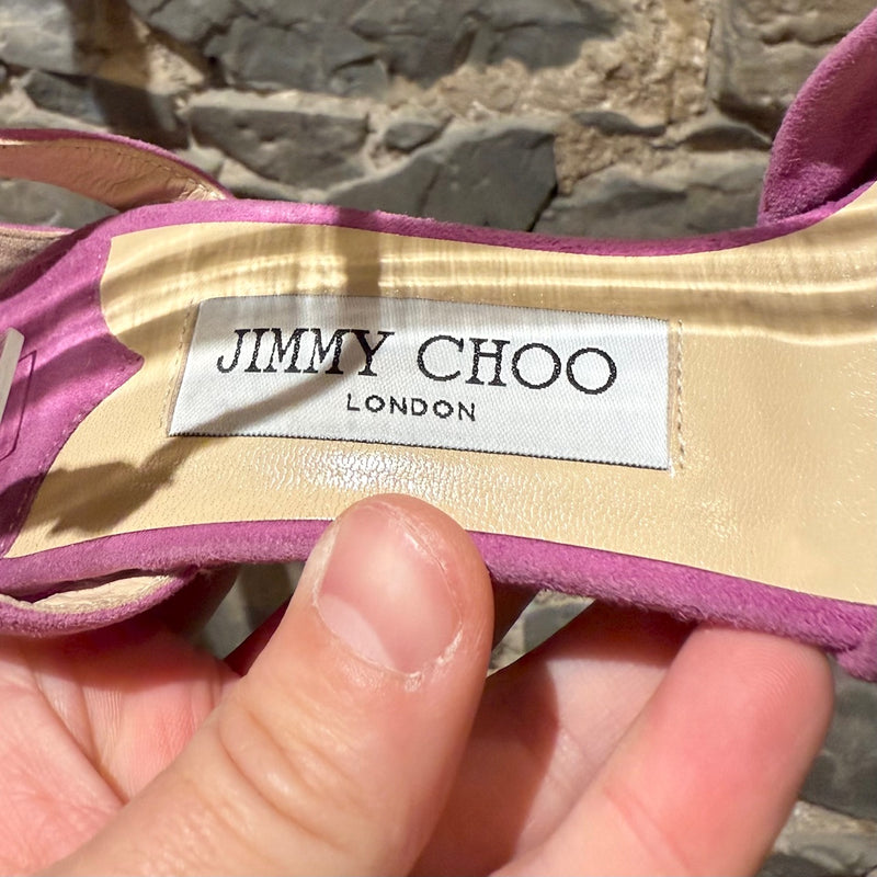 Branded insole of Jimmy Choo Purple Suede Greta Platform Sandals
