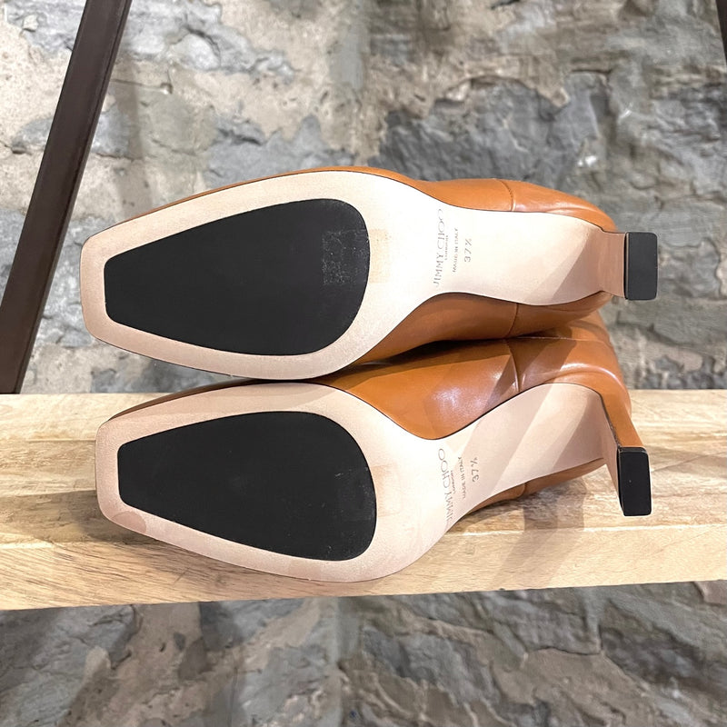 Jimmy Choo Tan Leather Mahesa 100 Knee High Logo Boots