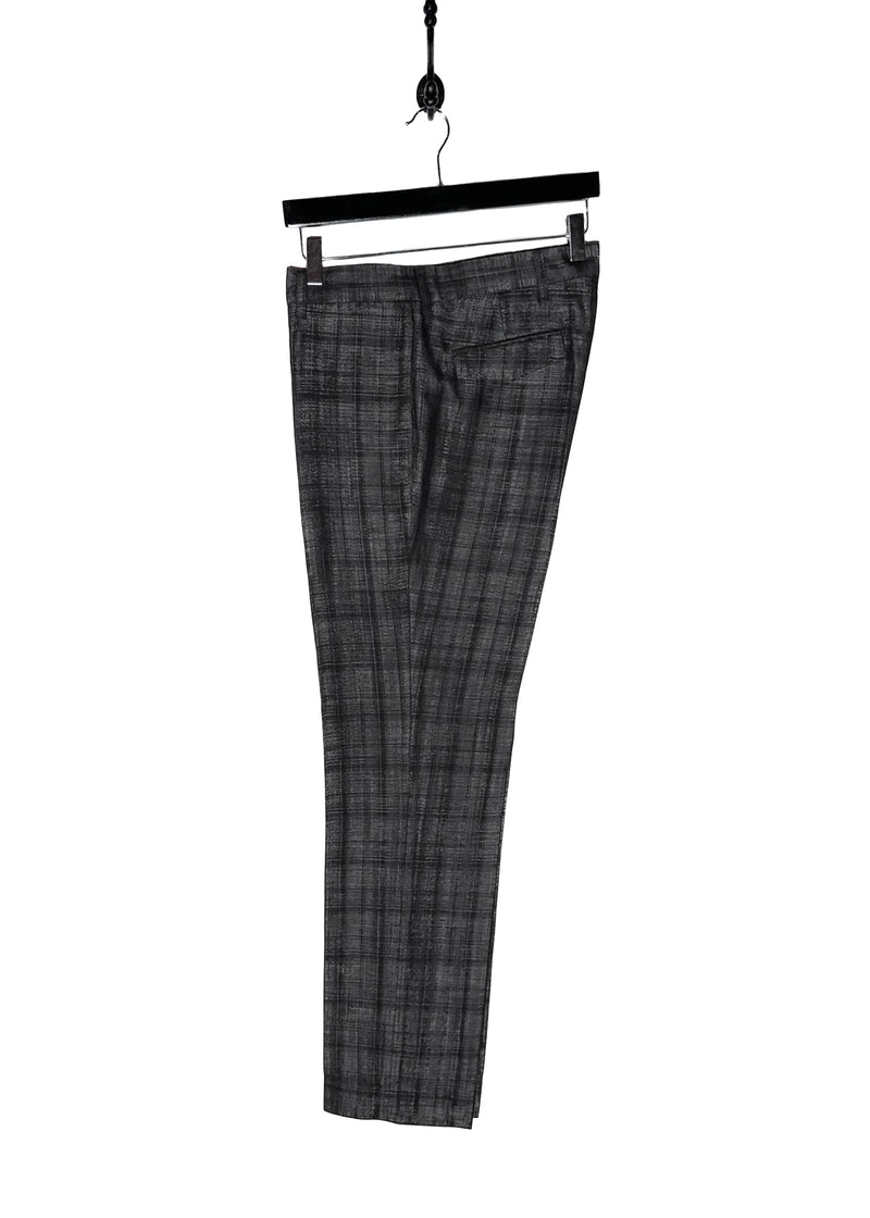 One side of Kris Van Assche Black Silver Metallic Checkered Pants