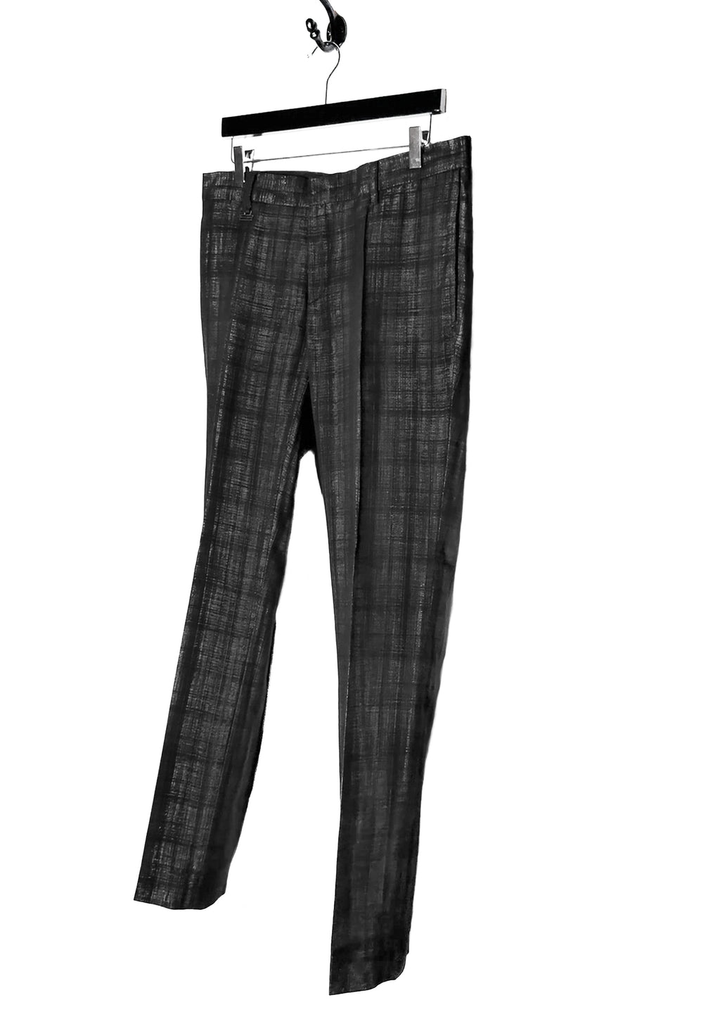 Front side of Kris Van Assche Black Silver Metallic Checkered Pants