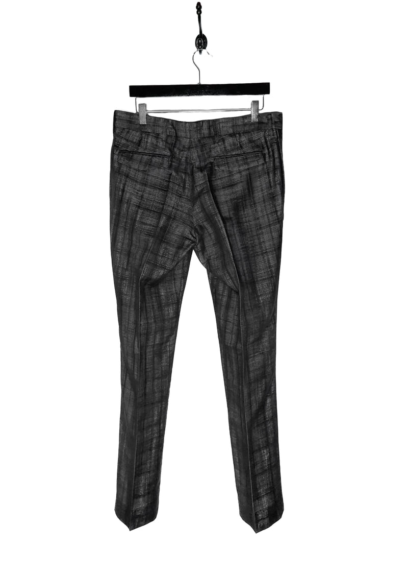 Back of Kris Van Assche Black Silver Metallic Checkered Pants