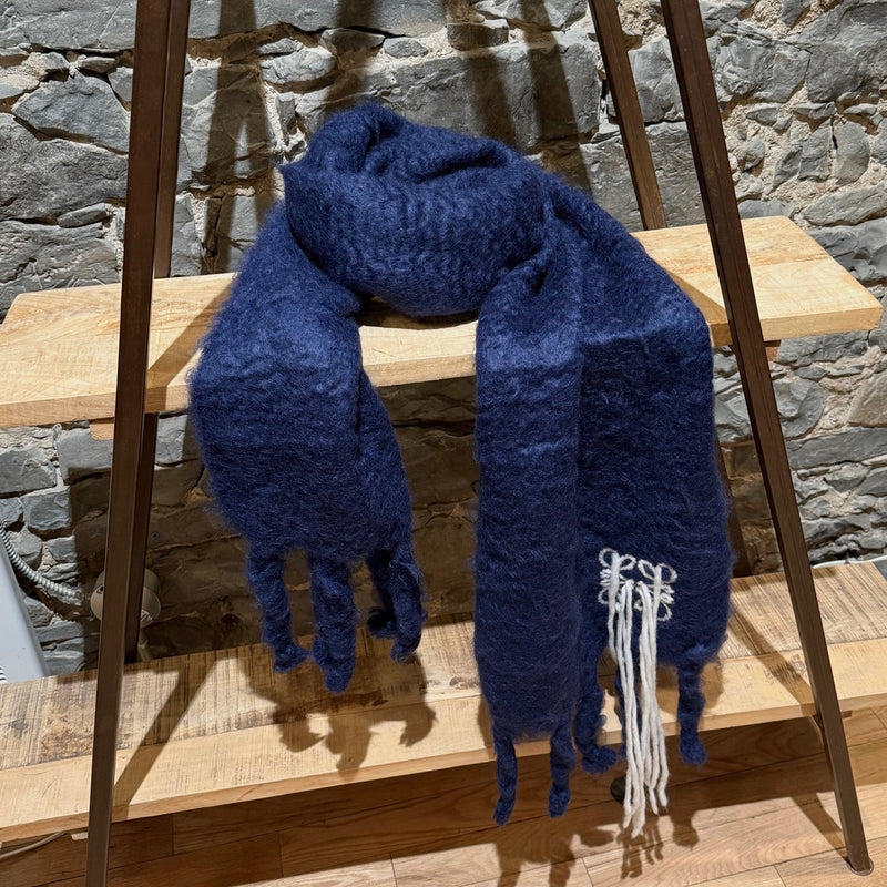 Main photo of LOEWE Blue Mohair Embroidered Anagram Oversized Scarf