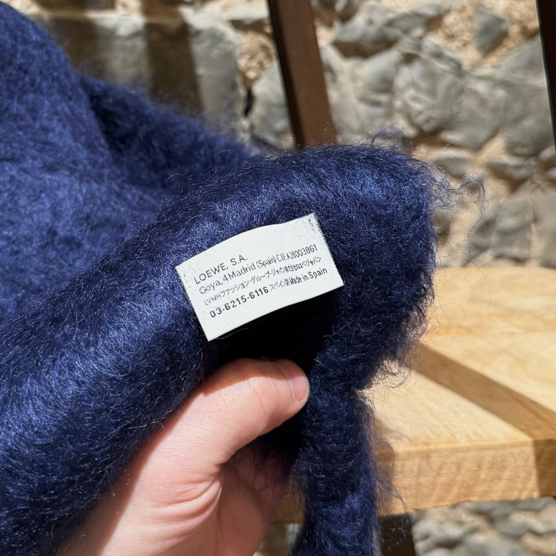 Origin label of LOEWE Blue Mohair Embroidered Anagram Oversized Scarf 